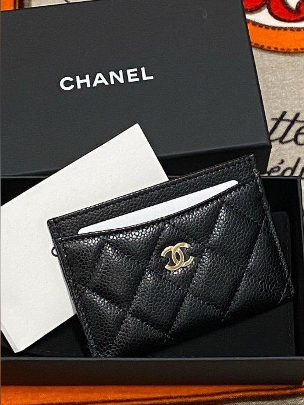 CHANEL Black Quilted Caviar Leather Wallet with Gold CC Logo - Picture 2 of 7